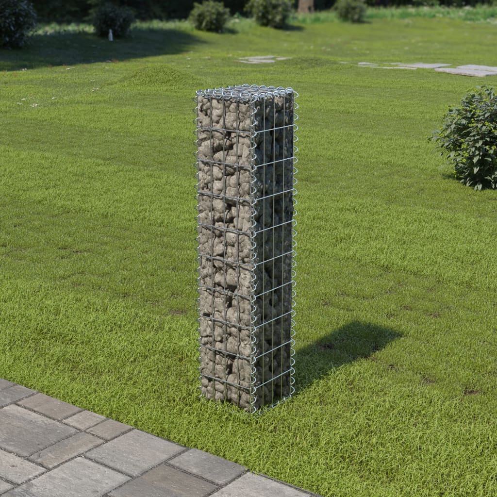 vidaXL Gabion Wall Gabion Basket Post Gabion Wall with Covers Galvanized Steel-5