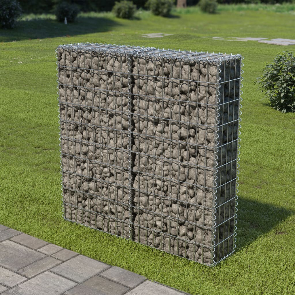 vidaXL Gabion Wall Gabion Basket Post Gabion Wall with Covers Galvanized Steel-9