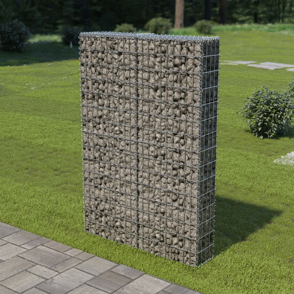 vidaXL Gabion Wall Gabion Basket Post Gabion Wall with Covers Galvanized Steel-6