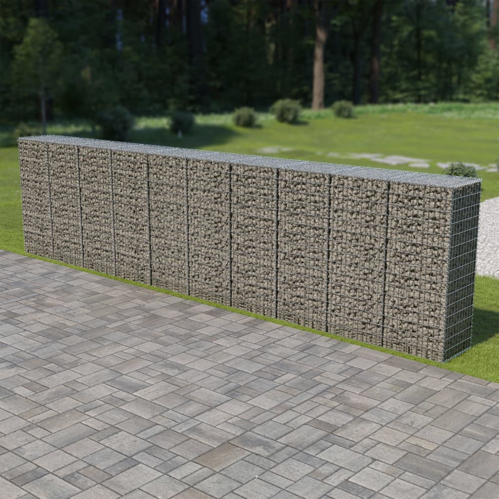 vidaXL Gabion Wall Gabion Basket Post Gabion Wall with Covers Galvanized Steel-16