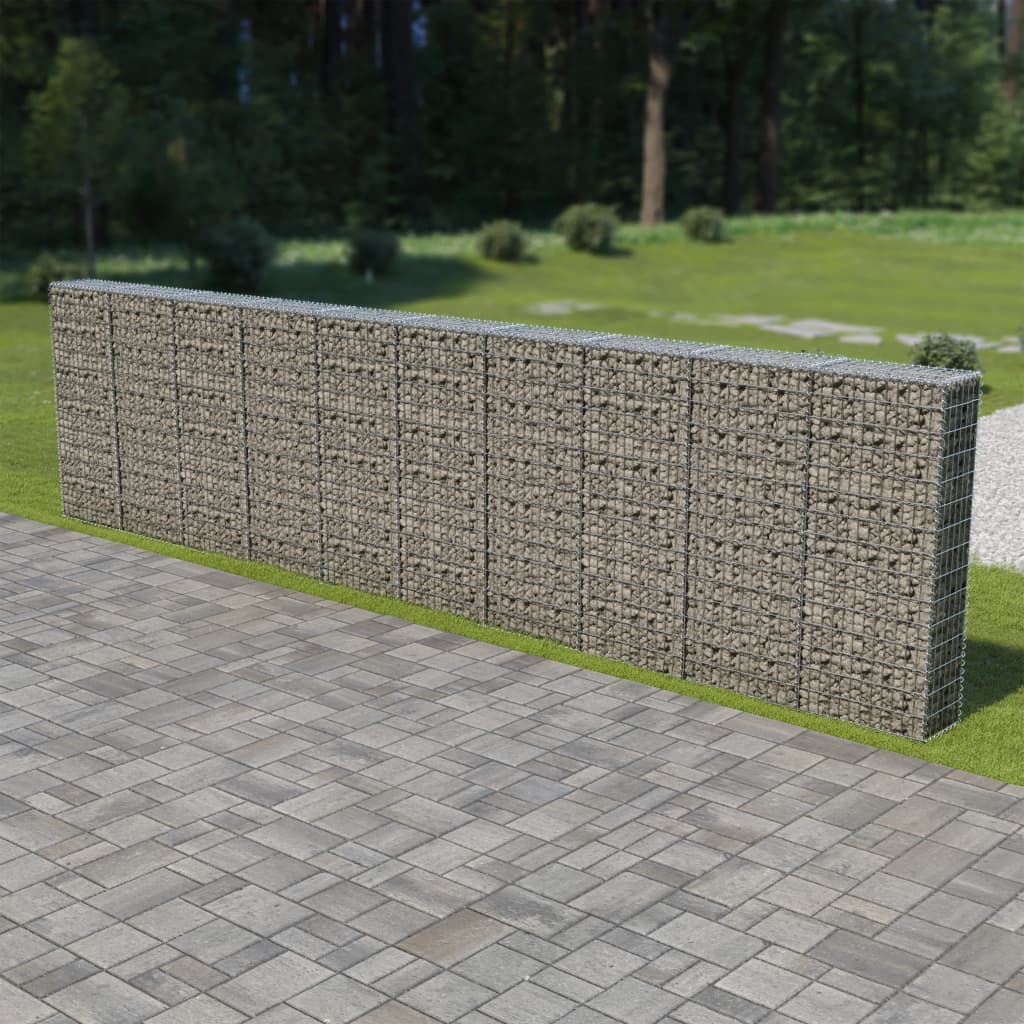 vidaXL Gabion Wall Gabion Basket Post Gabion Wall with Covers Galvanized Steel-18