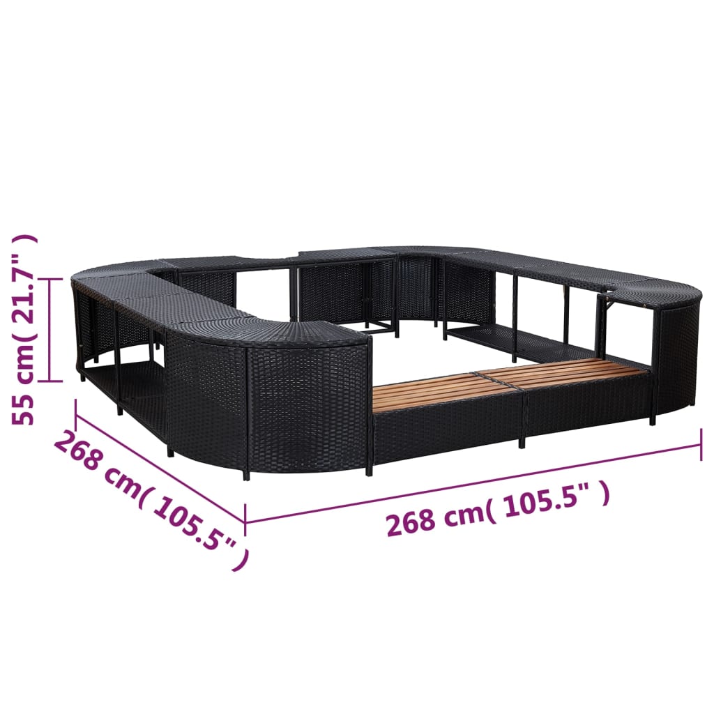 vidaXL Square Spa Surround Poly Rattan Hot Tub Garden Sun Enclosure Black/Gray-4