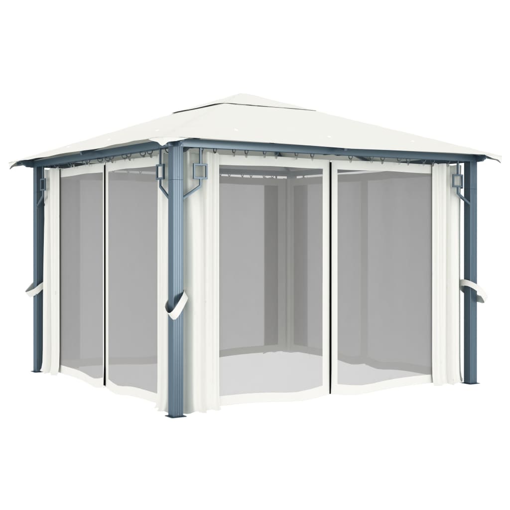 NNEVL Gazebo with Curtain 300x300 cm Cream Aluminium-1