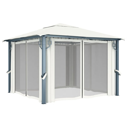 NNEVL Gazebo with Curtain 300x300 cm Cream Aluminium-1
