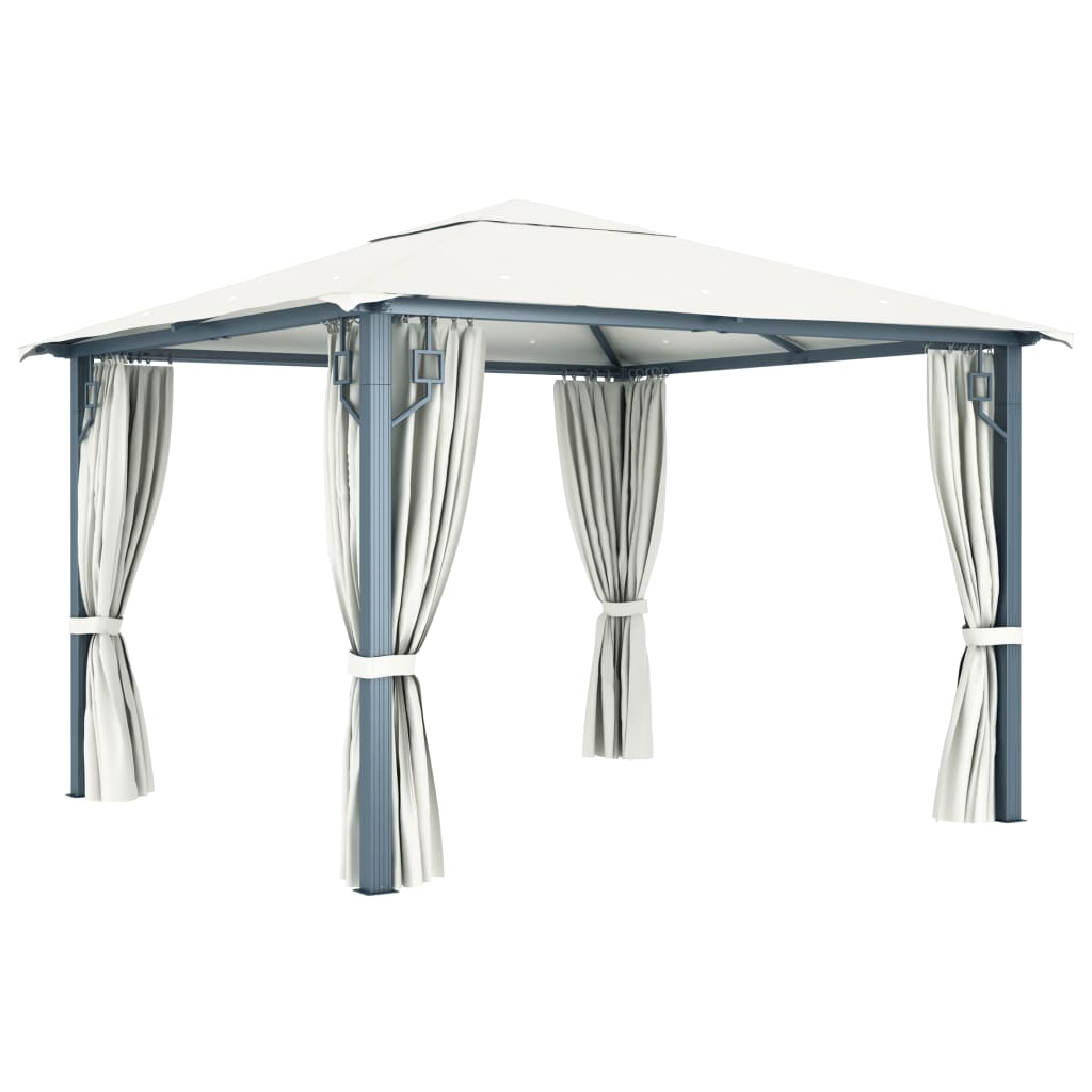 NNEVL Gazebo with Curtain 300x300 cm Cream Aluminium-2