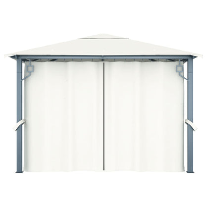 NNEVL Gazebo with Curtain 300x300 cm Cream Aluminium-3