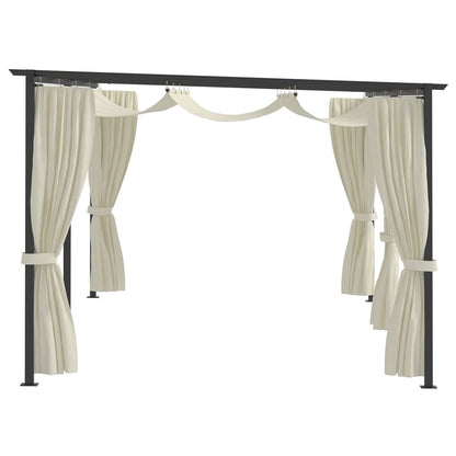 NNEVL Gazebo with Curtains 3x6 m Cream Steel-1