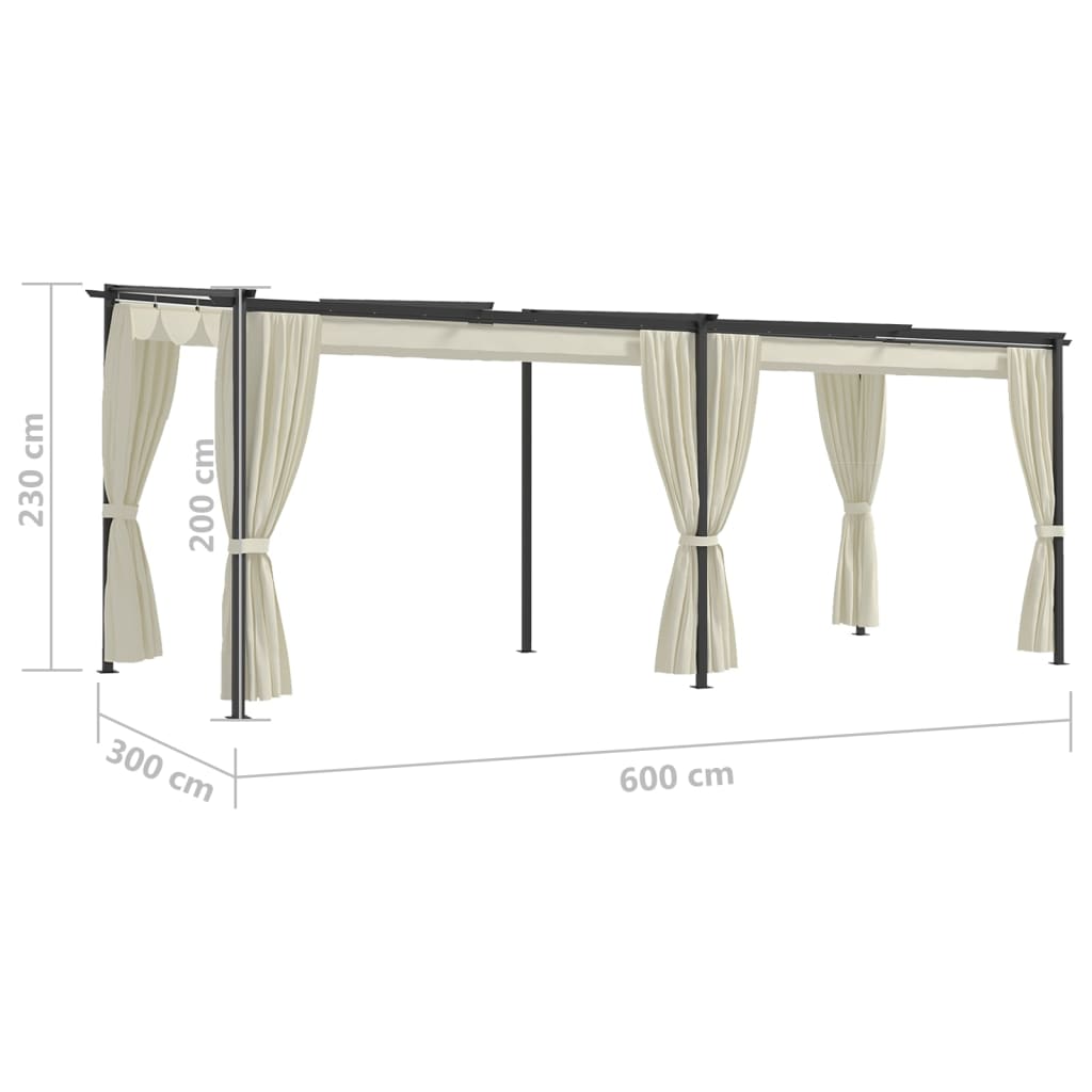 NNEVL Gazebo with Curtains 3x6 m Cream Steel-3