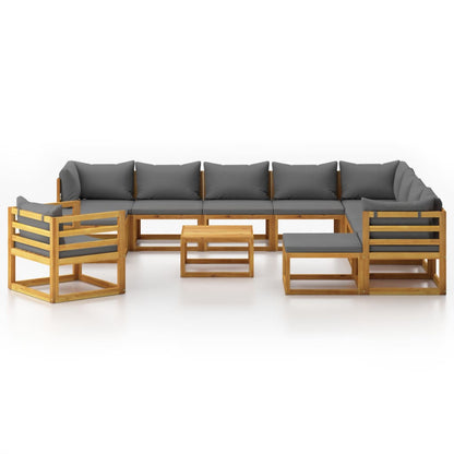 vidaXL 12 Piece Patio Lounge Set with Cushion Solid Acacia Wood-3