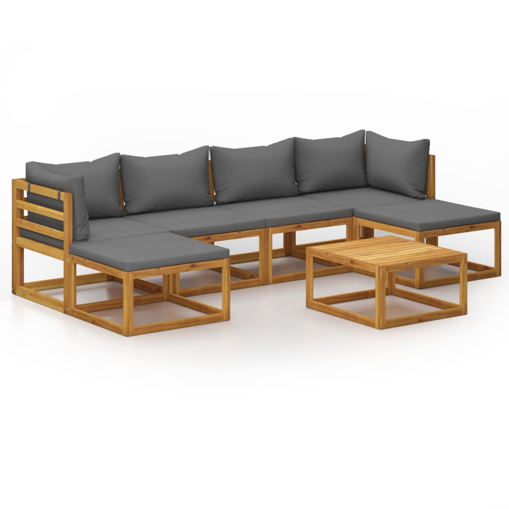 vidaXL 7 Piece Patio Lounge Set with Cushion Solid Acacia Wood-1