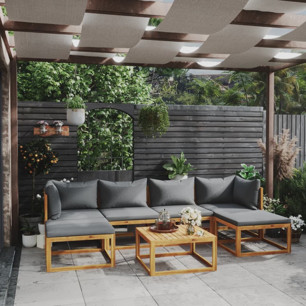 vidaXL 7 Piece Patio Lounge Set with Cushion Solid Acacia Wood-2