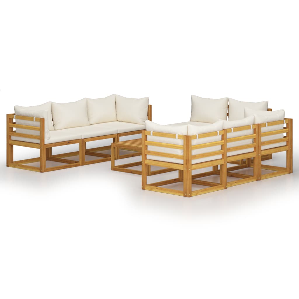 vidaXL 9 Piece Patio Lounge Set with Cushion Cream Solid Acacia Wood-0