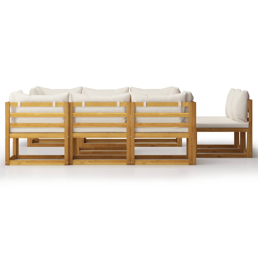 vidaXL 9 Piece Patio Lounge Set with Cushion Cream Solid Acacia Wood-2