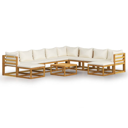vidaXL 11 Piece Patio Lounge Set with Cushion Cream Solid Acacia Wood-1