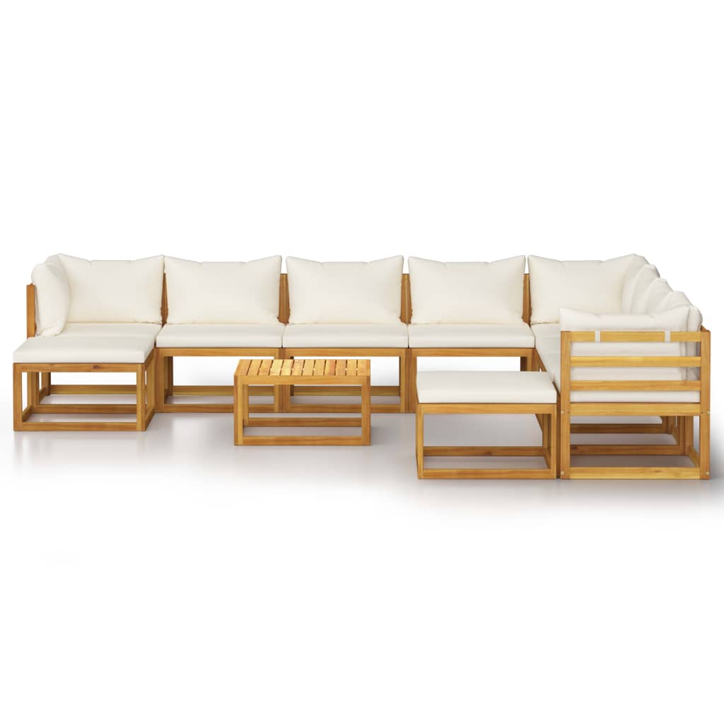 vidaXL 11 Piece Patio Lounge Set with Cushion Cream Solid Acacia Wood-3