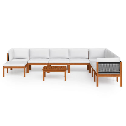 vidaXL 9 Piece Patio Lounge Set with Cushions Cream Solid Acacia Wood-2