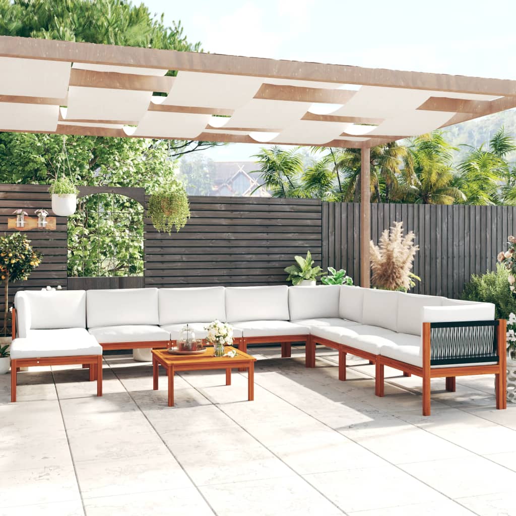 vidaXL 9 Piece Patio Lounge Set with Cushions Cream Solid Acacia Wood-0