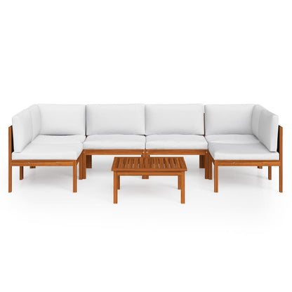 vidaXL 7 Piece Patio Lounge Set with Cushions Cream Solid Acacia Wood-2