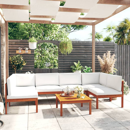 vidaXL 7 Piece Patio Lounge Set with Cushions Cream Solid Acacia Wood-0