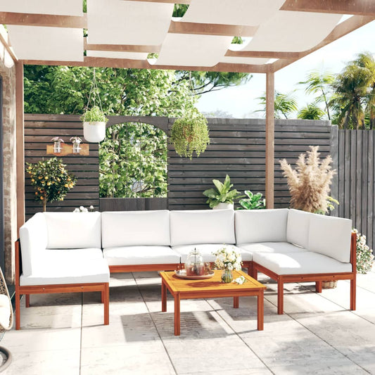 vidaXL 7 Piece Patio Lounge Set with Cushions Cream Solid Acacia Wood-0