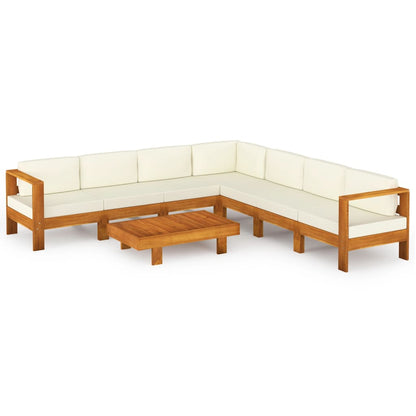 vidaXL 8 Piece Patio Lounge Set with Cream White Cushions Acacia Wood-0