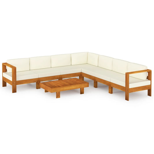 vidaXL 8 Piece Patio Lounge Set with Cream White Cushions Acacia Wood-0