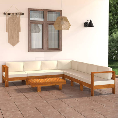 vidaXL 8 Piece Patio Lounge Set with Cream White Cushions Acacia Wood-2