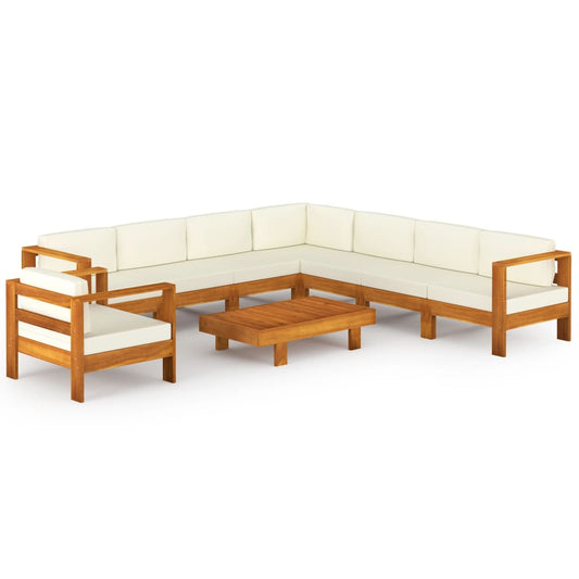 vidaXL 9 Piece Patio Lounge Set with Cream White Cushions Acacia Wood-0