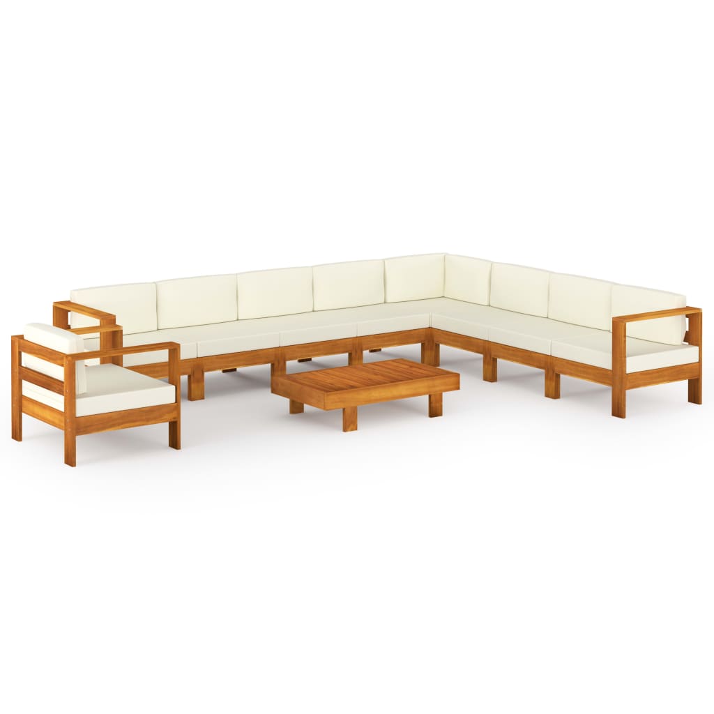 vidaXL 10 Piece Patio Lounge Set with Cream White Cushions Acacia Wood-1