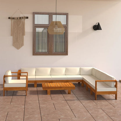 vidaXL 10 Piece Patio Lounge Set with Cream White Cushions Acacia Wood-2