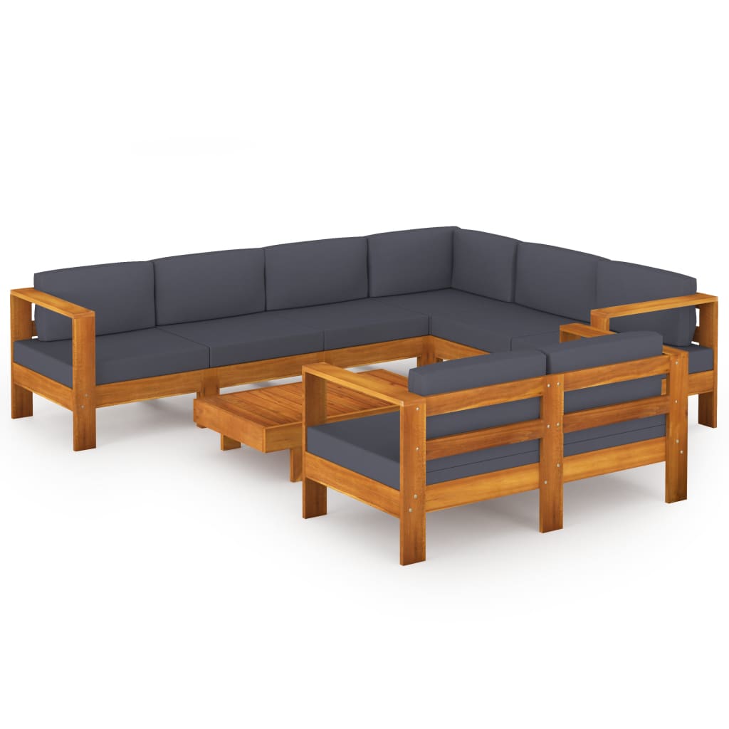 vidaXL 8 Piece Patio Lounge Set with Dark Gray Cushions Acacia Wood-0