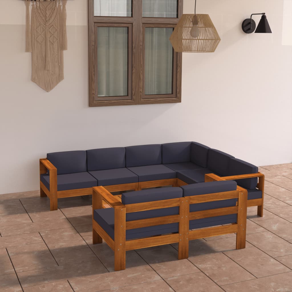 vidaXL 8 Piece Patio Lounge Set with Dark Gray Cushions Acacia Wood-3