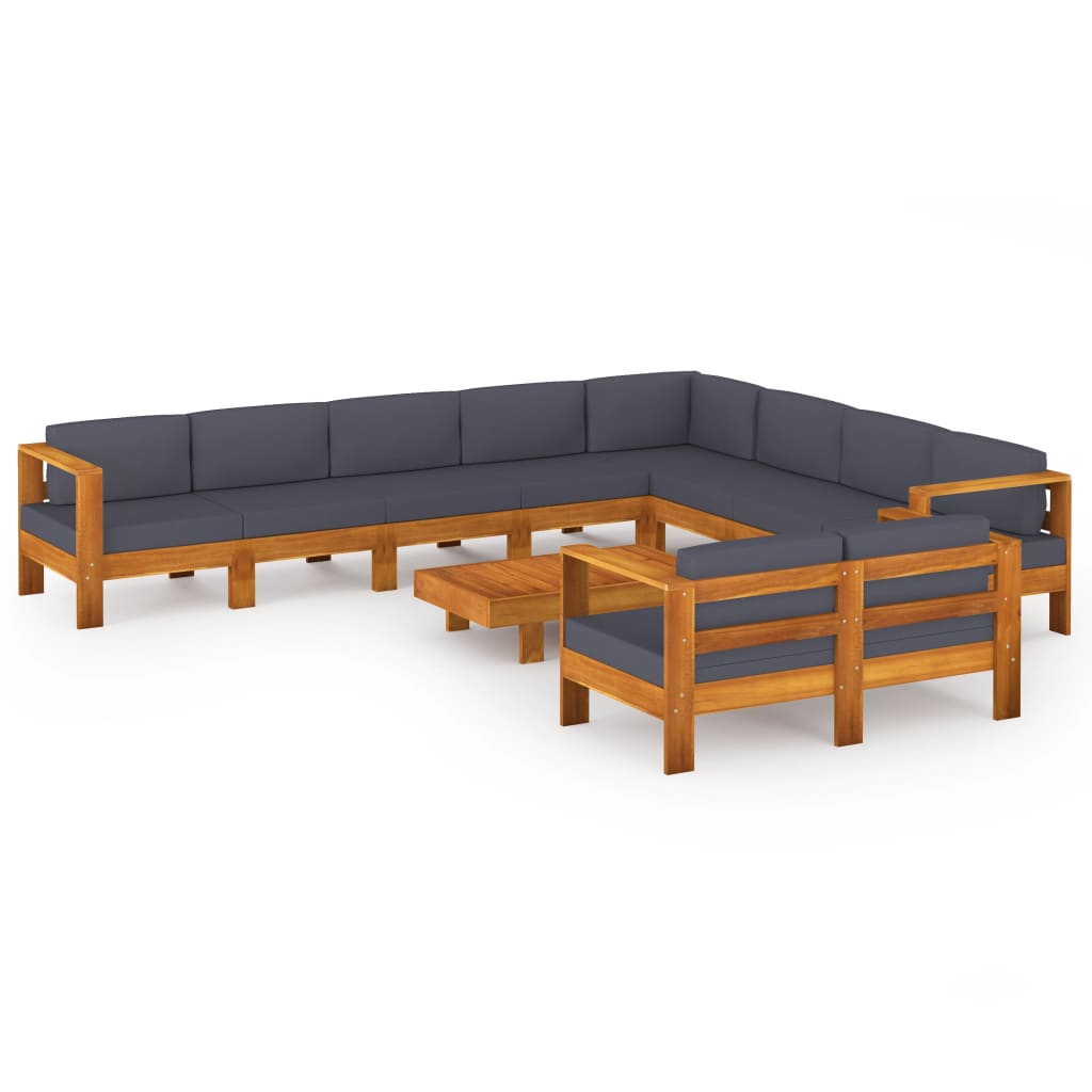 vidaXL 10 Piece Patio Lounge Set with Dark Gray Cushions Acacia Wood-0