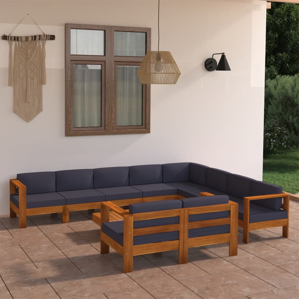 vidaXL 10 Piece Patio Lounge Set with Dark Gray Cushions Acacia Wood-2