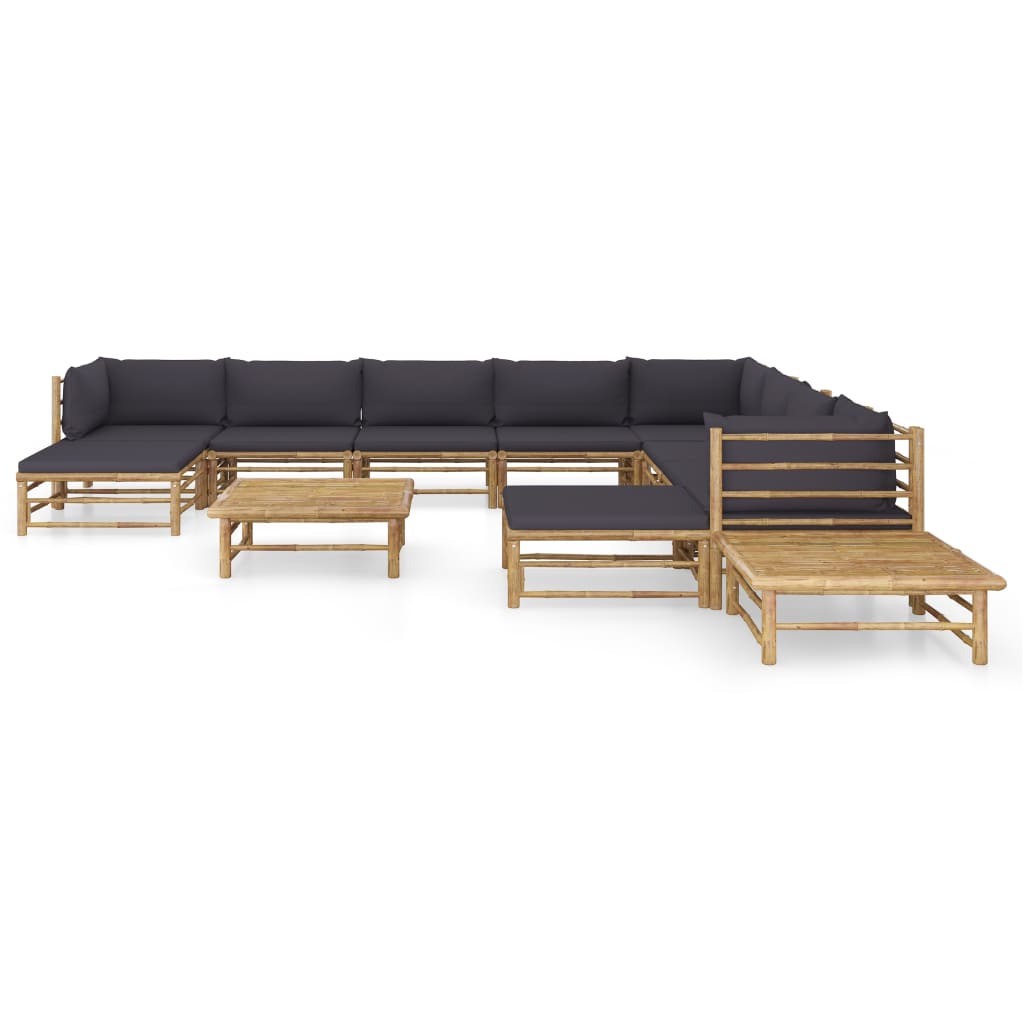 vidaXL 12 Piece Patio Lounge Set with Dark Gray Cushions Bamboo-0