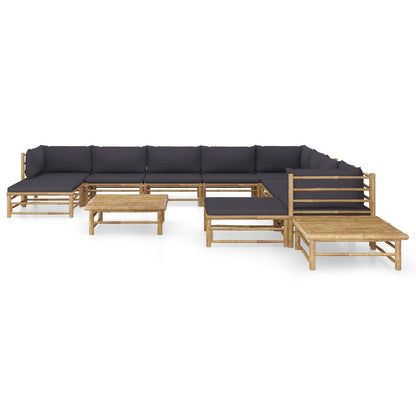 vidaXL 12 Piece Patio Lounge Set with Dark Gray Cushions Bamboo-0