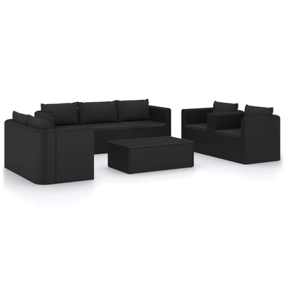 vidaXL 9 Piece Patio Lounge Set with Cushions Poly Rattan Black-1