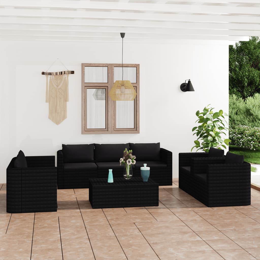 vidaXL 9 Piece Patio Lounge Set with Cushions Poly Rattan Black-2