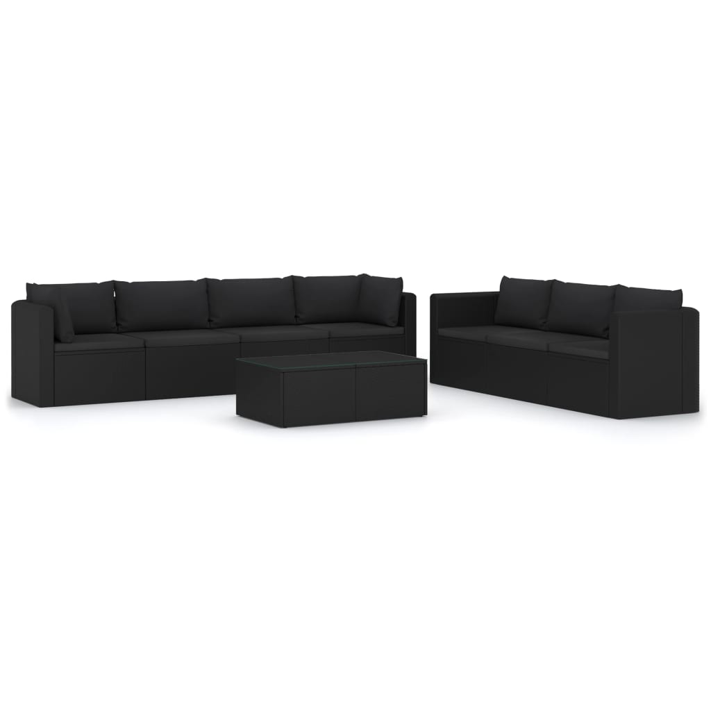 vidaXL 8 Piece Patio Lounge Set with Cushions Poly Rattan Black-1