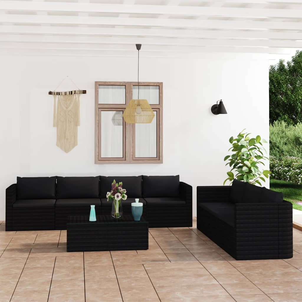 vidaXL 8 Piece Patio Lounge Set with Cushions Poly Rattan Black-0