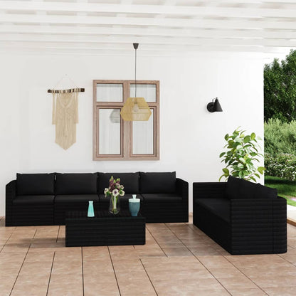 vidaXL 8 Piece Patio Lounge Set with Cushions Poly Rattan Black-0