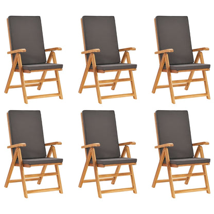 vidaXL 7 Piece Patio Dining Set with Gray Cushions Solid Teak Wood-4