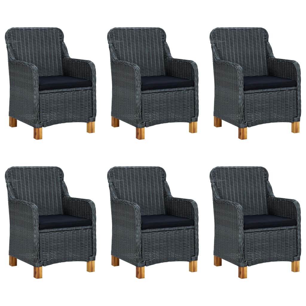 vidaXL 7 Piece Patio Dining Set with Cushions Poly Rattan Dark Gray-0