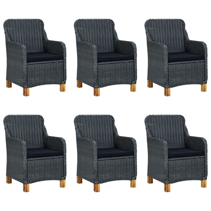 vidaXL 7 Piece Patio Dining Set with Cushions Poly Rattan Dark Gray-0