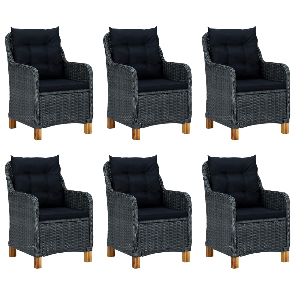 vidaXL 7 Piece Patio Dining Set with Cushions Poly Rattan Dark Gray-0