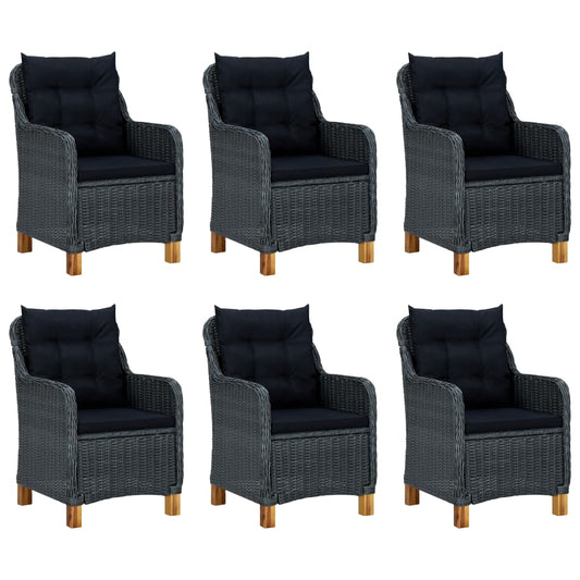 vidaXL 7 Piece Patio Dining Set with Cushions Poly Rattan Dark Gray-0