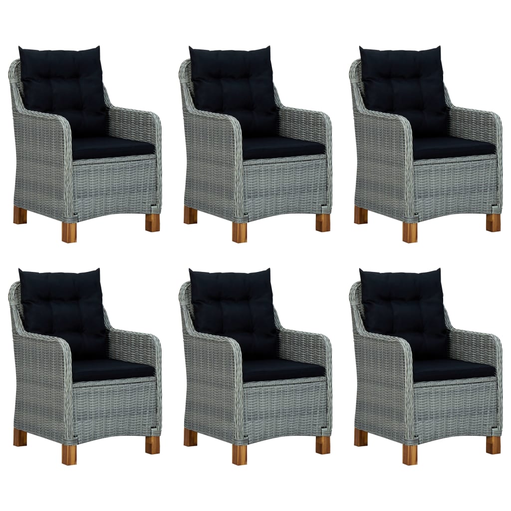 vidaXL 7 Piece Patio Dining Set with Cushions Poly Rattan Light Gray-0