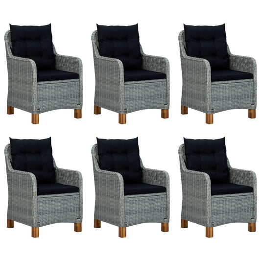 vidaXL 7 Piece Patio Dining Set with Cushions Poly Rattan Light Gray-0