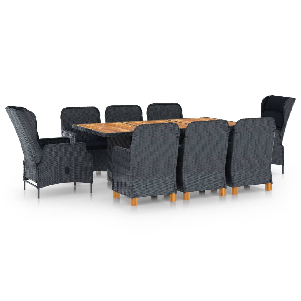 vidaXL 9 Piece Patio Dining Set with Cushions Poly Rattan Dark Gray-1