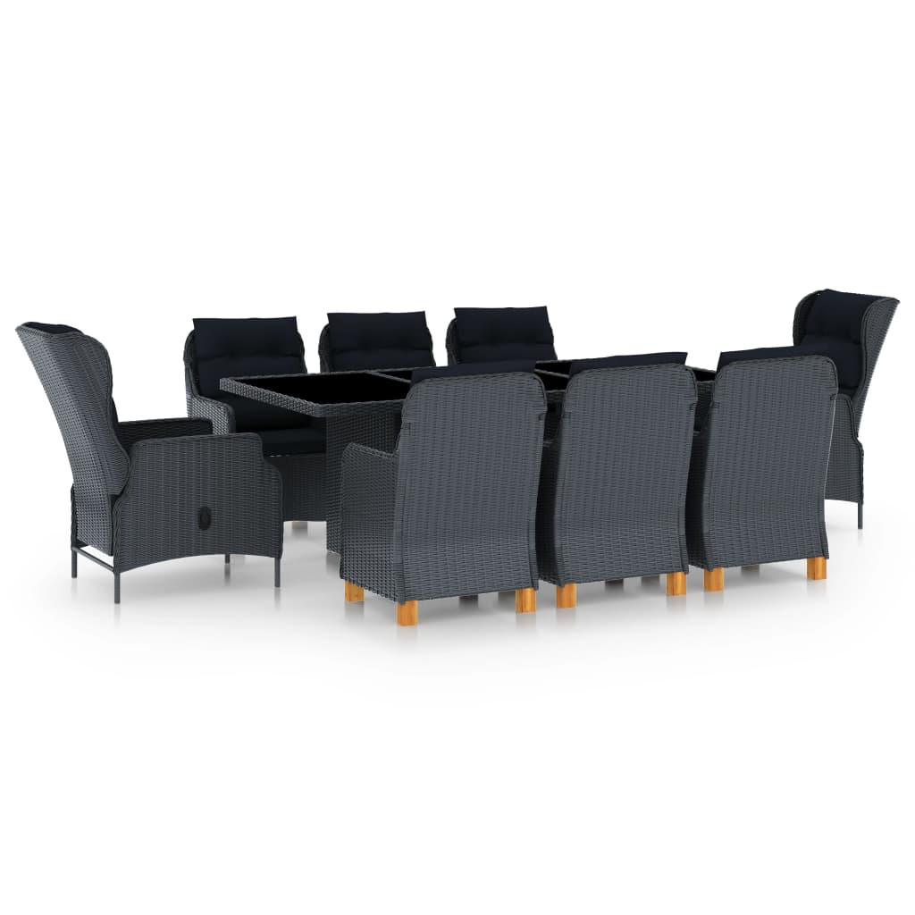 vidaXL 9 Piece Patio Dining Set with Cushions Poly Rattan Dark Gray-0